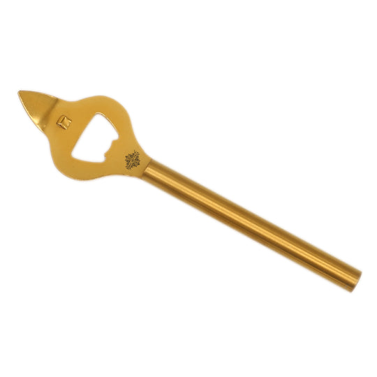 Gold finish stainless steel bottle opener, close-up detail — Indian Art Villa