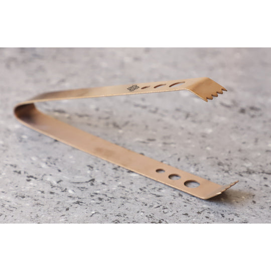 Rose gold finish steel ice tong set of 4, angle view — Indian Art Villa
