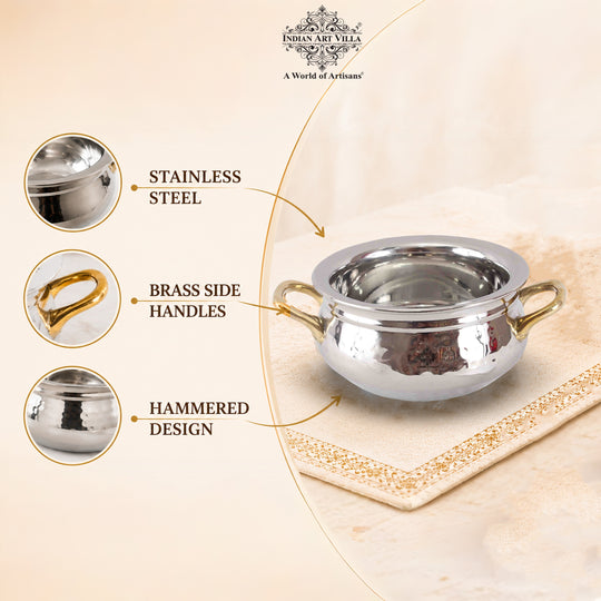 Steel hammered Handi brass handle lifestyle use — Indian Art Villa