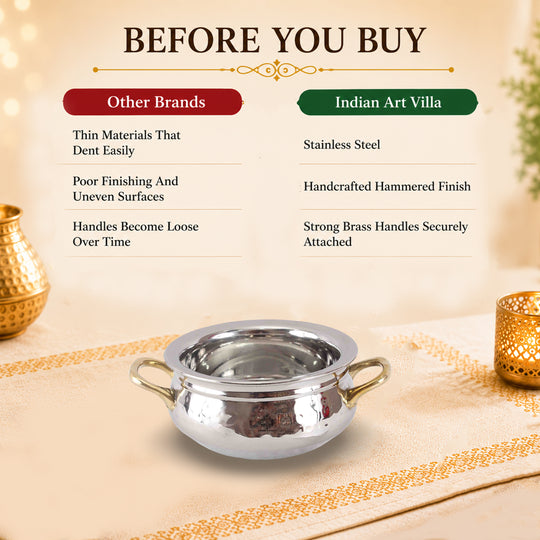 Steel hammered Handi brass handle white background — Indian Art Villa