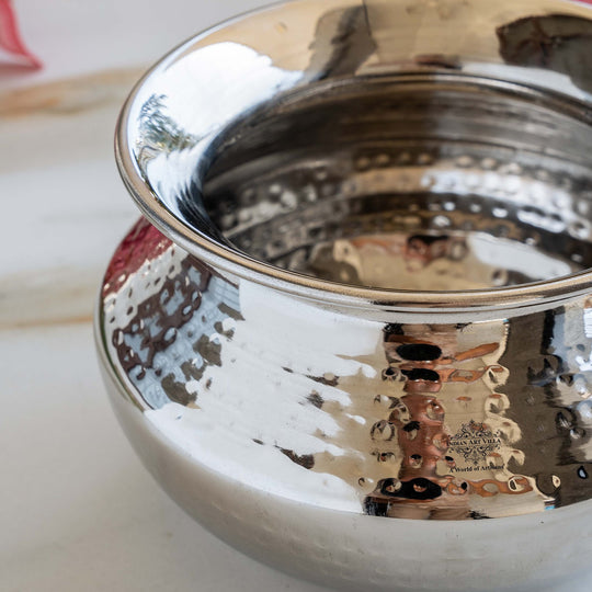 Handmade Steel Punjabi Handi with Hammered Design, Serveware & Tableware
