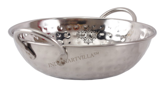 Pure Steel Hammered Design Kadhai Wok with Round Handle