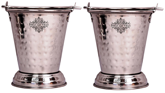Hammered Steel Serving Bucket, Serving Vegetable Rayta Dishes, Silver