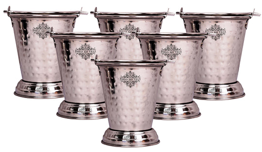 Hammered Steel Serving Bucket, Serving Vegetable Rayta Dishes, Silver