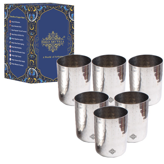 Steel Flat Hammered Glass Tumbler – 375 ML