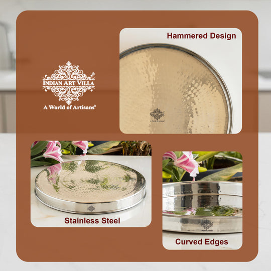 Pure Stainless Steel Hammered Design Plate / Thali | 30.48 cm