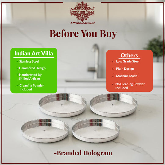Pure Stainless Steel Hammered Design Plate / Thali | 30.48 cm