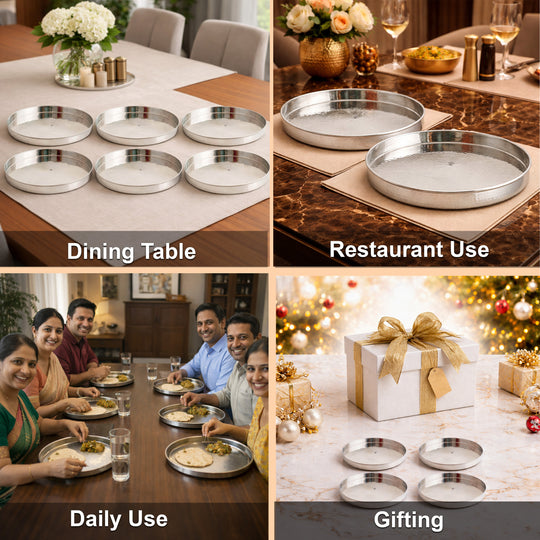 Pure Stainless Steel Hammered Design Plate / Thali | 30.48 cm
