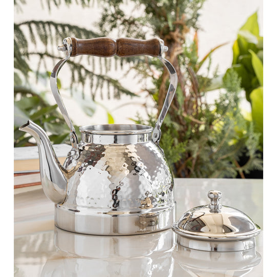 Hammered Stainless Steel Tea Kettle with Wooden Handle – 1.5L