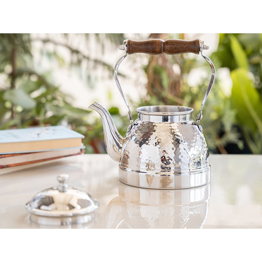 Hammered Stainless Steel Tea Kettle with Wooden Handle – 1.5L