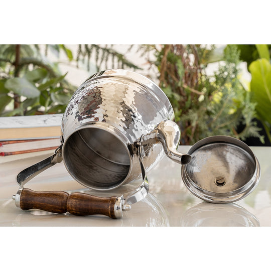 Hammered Stainless Steel Tea Kettle with Wooden Handle – 1.5L