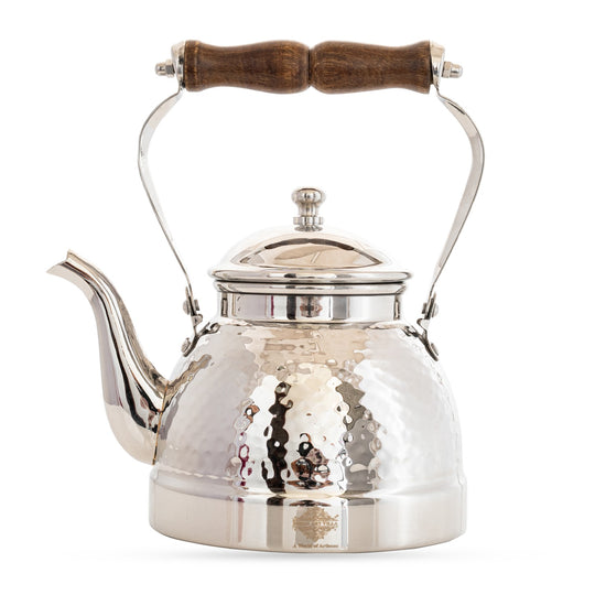 Hammered Stainless Steel Tea Kettle with Wooden Handle – 1.5L