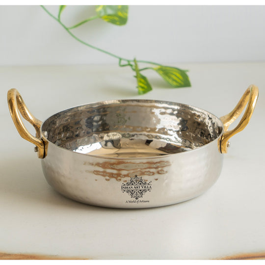 Hammered Steel Sauce Pan with Brass Handles