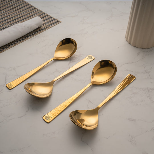 Stainless Steel With Brass Finish Serving Spoon, 1 Pieces