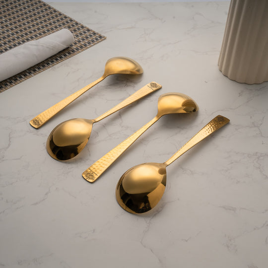 Stainless Steel With Brass Finish Serving Spoon, 1 Pieces