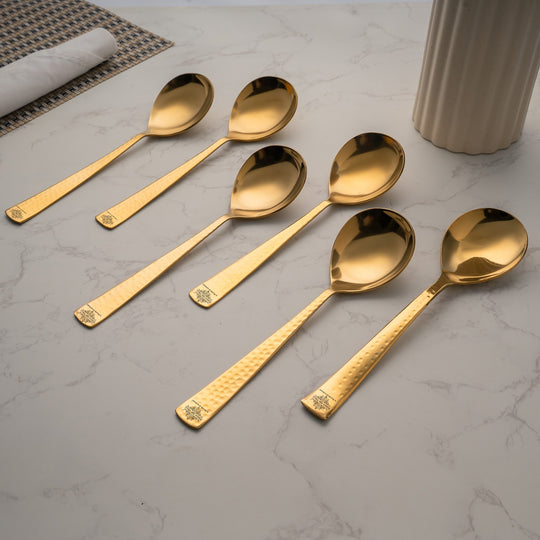 Stainless Steel With Brass Finish Serving Spoon, 1 Pieces