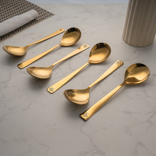 Stainless Steel With Brass Finish Serving Spoon, 1 Pieces
