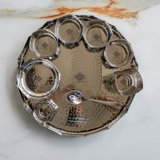 Stainless Steel Dinner Set With Hammered Finish Premium Design 9 Pcs Thali Set