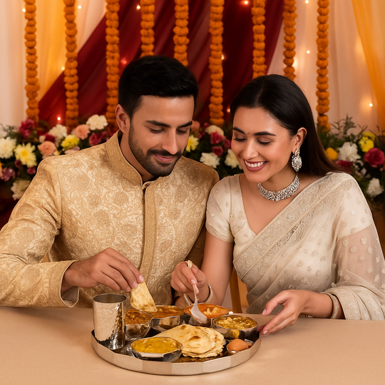 Stainless Steel Dinner Set With Hammered Finish Premium Design 9 Pcs Thali Set