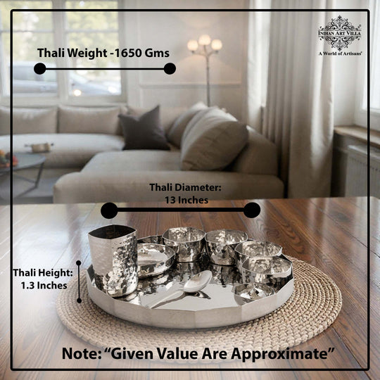 Stainless Steel Dinner Set With Hammered Finish Premium Design 9 Pcs Thali Set