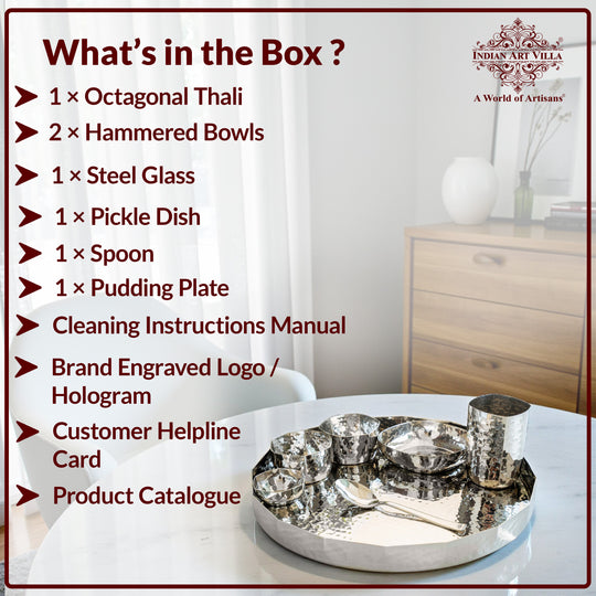 Hammered Stainless Steel Dinner Set 7 Pcs Premium Thali