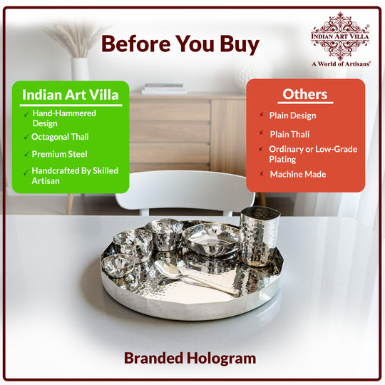 Hammered Stainless Steel Dinner Set 7 Pcs Premium Thali