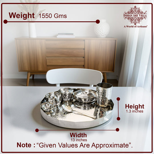Hammered Stainless Steel Dinner Set 7 Pcs Premium Thali