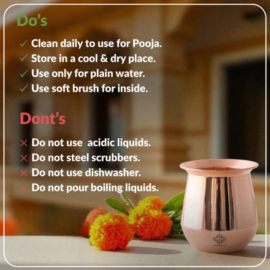 Plain Copper Lota Kalash Pot, Pooja Temple Home Office