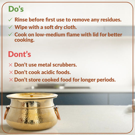 Brass Hammered Lagan Handi With Handle With Tin Lining  & Lid Cover