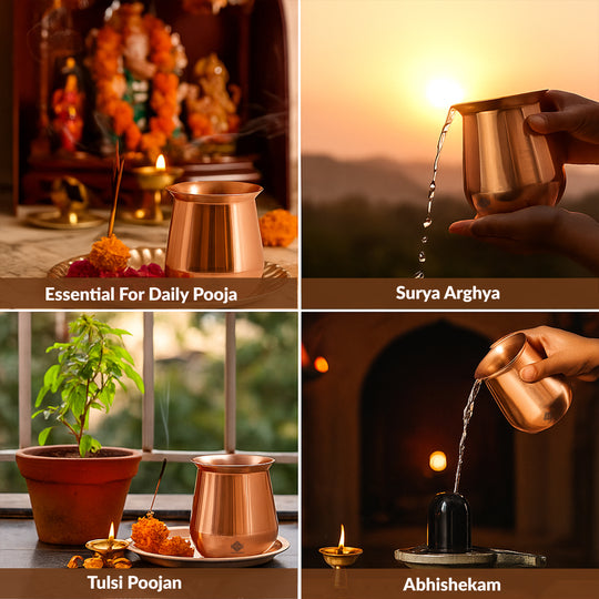 Plain Copper Lota Kalash Pot, Pooja Temple Home Office