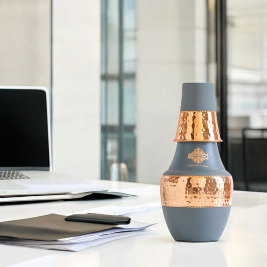 Pure Copper Hammered Silk Finish Design Surahi Shape Bedroom Bottle