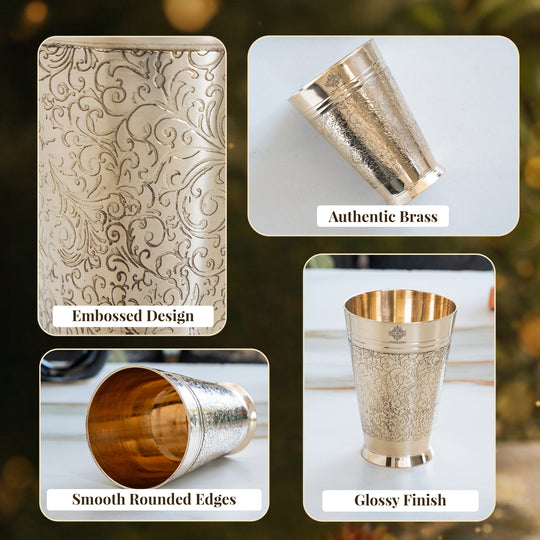 Pure Brass Embossed Design Glass 300 ML