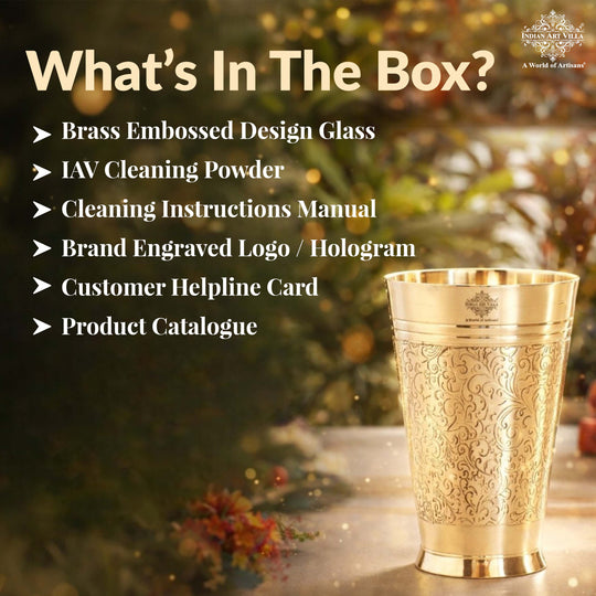 Pure Brass Embossed Design Glass 300 ML