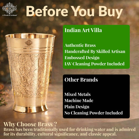 Pure Brass Embossed Design Glass 300 ML
