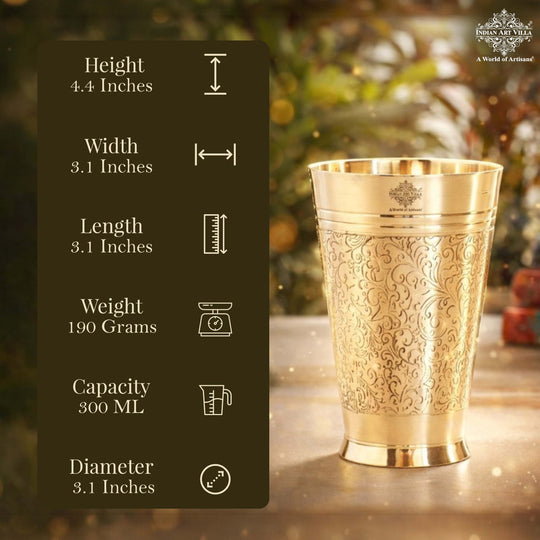 Pure Brass Embossed Design Glass 300 ML