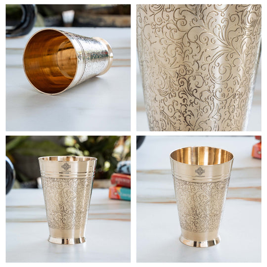 Pure Brass Embossed Design Glass 300 ML