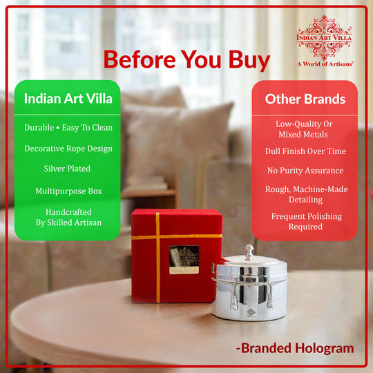 Handcrafted Pure Silver Plated Gold Polish Dry Fruits Box For Diwali, Festive Items