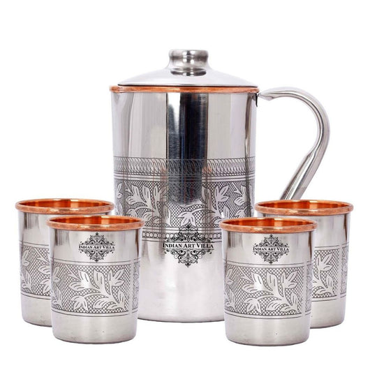 Handmade Pure Steel Copper Jug Pitcher With Glass Tumbler Gift Set