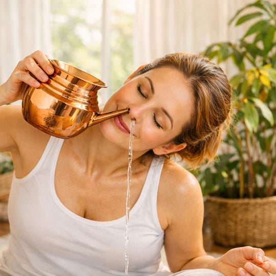 Pure copper neti pot nasal cleansing top view — Indian Art Villa