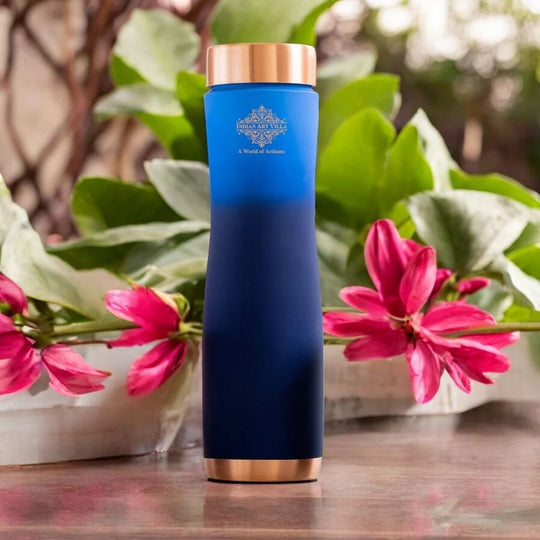 Elegant Blue Ombre Pure Copper Water Bottle 1000ML Eco-Friendly Leak-Proof Hydration Solution