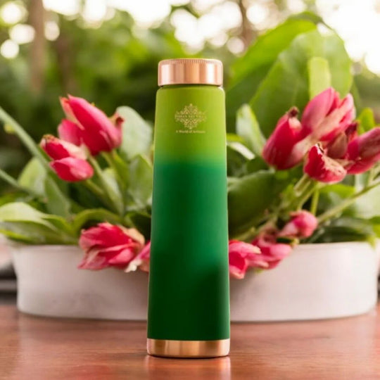 Handcrafted Green Tamba Bottle 800ML Pyramid shape Indian Art Villa Eco-Friendly and Leak-Proof