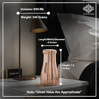 Pure Copper Bedroom Bottle With Inbuilt Glass - Embossed Design