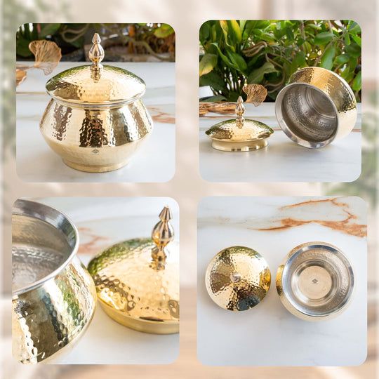 Brass Hammered Design Handi & Inside Tin Lining With Lid