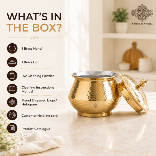Brass Hammered Design Handi & Inside Tin Lining With Lid
