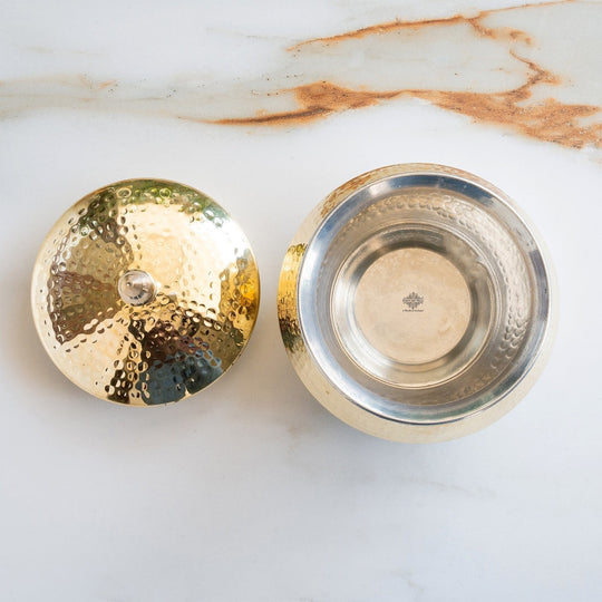 Brass Hammered Design Handi & Inside Tin Lining With Lid