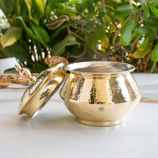 Brass Hammered Design Handi & Inside Tin Lining With Lid