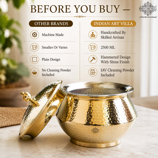 Brass Hammered Design Handi & Inside Tin Lining With Lid