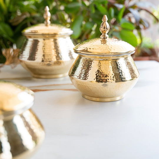 Brass Hammered Design Handi & Inside Tin Lining With Lid