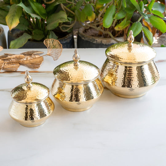 Brass Hammered Design Handi & Inside Tin Lining With Lid
