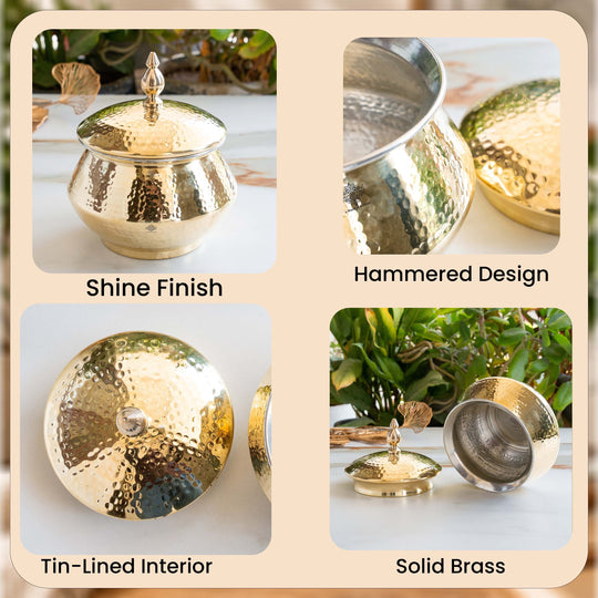 Brass Hammered Design Handi & Inside Tin Lining With Lid